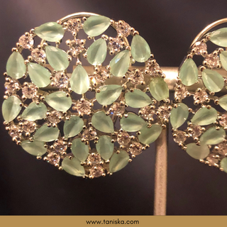 American Diamond Style Earring & Tikka Set - Mint / Silver