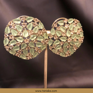 American Diamond Style Earring & Tikka Set - Mint / Silver