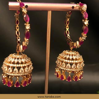 American Diamond Style Statement Earrings - Hot Pink / Rose Gold