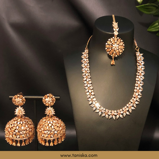 American Diamond Style Necklace Set - Rose Gold - Necklace Set