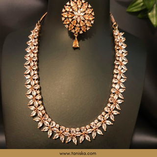American Diamond Style Necklace Set - Rose Gold - Necklace Set