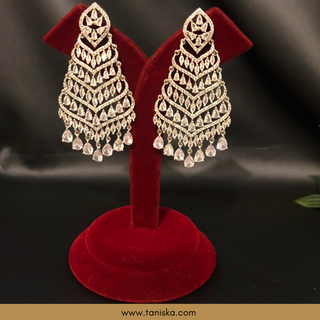 American Diamond Style Earring & Tikka Set - Silver