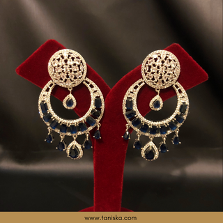 American Diamond Style Earring & Tikka Set - Navy / Silver