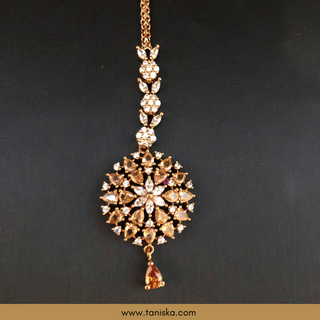 American Diamond Style Earring & Tikka Set - Rose Gold