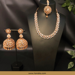 American Diamond Style Necklace Set - Rose Gold - Necklace Set