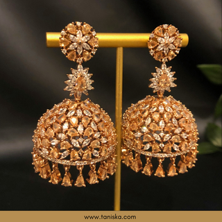 American Diamond Style Earring & Tikka Set - Rose Gold