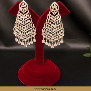 American Diamond Style Earring & Tikka Set - Silver