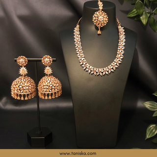 American Diamond Style Necklace Set - Rose Gold - Necklace Set