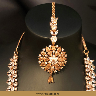American Diamond Style Necklace Set - Rose Gold - Necklace Set