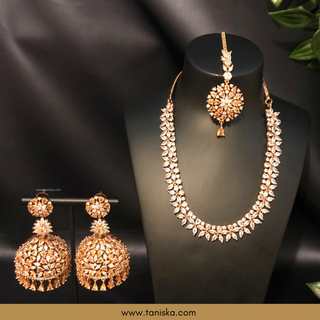 American Diamond Style Necklace Set - Rose Gold - Necklace Set