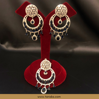 American Diamond Style Earring & Tikka Set - Navy / Silver