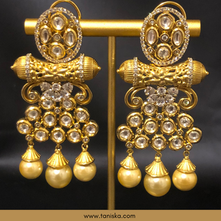 Noor Golden Kundan Earrings with Hot Pink