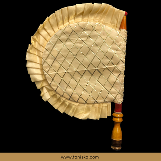 Punjabi Pakhi with Golden Decorated Patterns (Hand-Fan - Single Piece) - Decorative Hand Fan