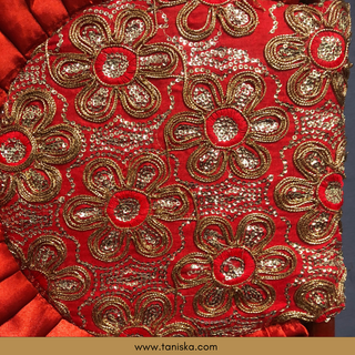 Punjabi Pakhi with Golden-Red Decorated Patterns (Hand-Fan - Single Piece) - Decorative Hand Fan