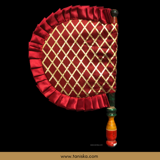 Punjabi Pakhi with Golden-Maroon Decorated Patterns (Hand-Fan - Single Piece) - Decorative Hand Fan