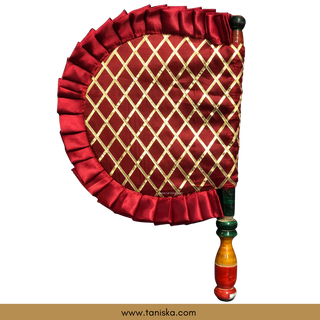 Punjabi Pakhi with Golden-Maroon Decorated Patterns (Hand-Fan - Single Piece) - Decorative Hand Fan