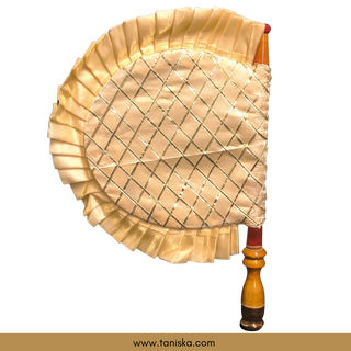 Punjabi Pakhi with Golden Decorated Patterns (Hand-Fan - Single Piece) - Decorative Hand Fan
