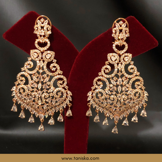 American Diamond Style Cubic Zirconia Statement Earring & Tikka Set - Rose Gold
