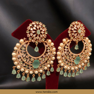 American Diamond Style Earring & Tikka Set - Mint/Rose Gold (Limited Edition)