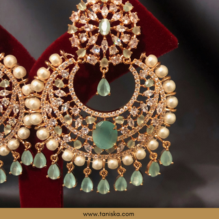 American Diamond Style Earring & Tikka Set - Mint/Rose Gold (Limited Edition)