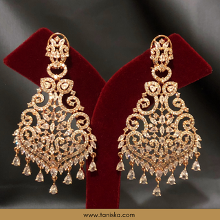 American Diamond Style Cubic Zirconia Statement Earring & Tikka Set - Rose Gold