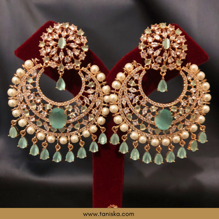 American Diamond Style Earring & Tikka Set - Mint/Rose Gold (Limited Edition)