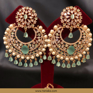 American Diamond Style Earring & Tikka Set - Mint/Rose Gold (Limited Edition)