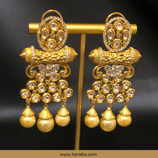 Noor Golden Kundan Earrings with Hot Pink