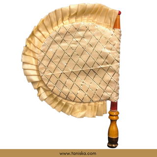 Punjabi Pakhi with Golden Decorated Patterns (Hand-Fan - Single Piece) - Decorative Hand Fan