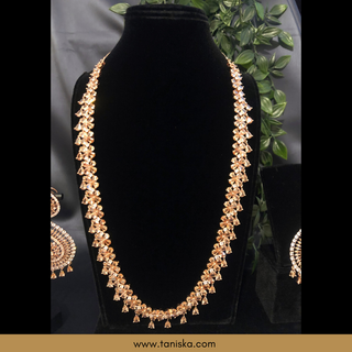 American Diamond Style Cubic Zirconia Long Necklace Set - Rose Gold - Necklace Set