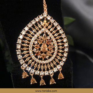 American Diamond Style Cubic Zirconia Long Necklace Set - Rose Gold - Necklace Set