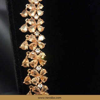 American Diamond Style Cubic Zirconia Long Necklace Set - Rose Gold - Necklace Set