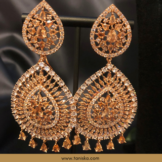 American Diamond Style Cubic Zirconia Long Necklace Set - Rose Gold - Necklace Set