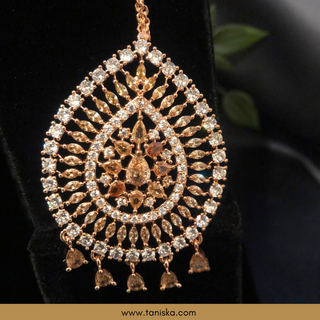 American Diamond Style Cubic Zirconia Long Necklace Set - Rose Gold - Necklace Set