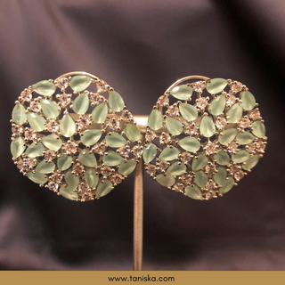 American Diamond Style Earring & Tikka Set - Mint / Silver