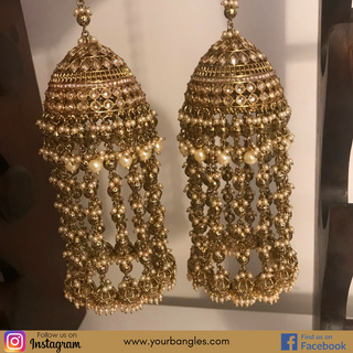 MEERA Golden Pearly Jhoomer Kaleere - Single Tier