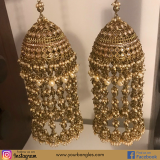 MEERA Golden Pearly Jhoomer Kaleere - Single Tier