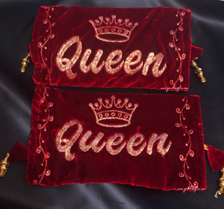 Velvet 'Queen' Bridal Choora Covers – Luxury Maroon Embroidered Bangle Sleeves for Brides
