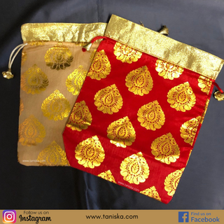 Decorative Drawstring Gift Bag (Gold/Red) - Buy 3 Get 1 Free - Luxury Gift Bags