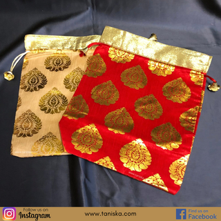 Decorative Drawstring Gift Bag (Gold/Red) - Buy 3 Get 1 Free - Luxury Gift Bags