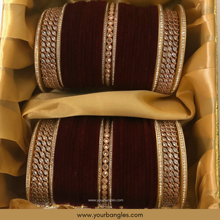 Trending Velvet Maroon Bridal Choora / Bangles Set