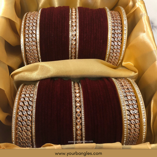 Trending Velvet Maroon Bridal Choora / Bangles Set