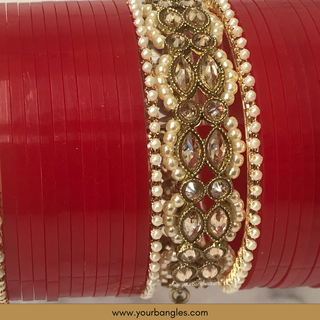 Red Royal Pearly Jhumki Bridal Choora / Bangles Set - Bridal Chura
