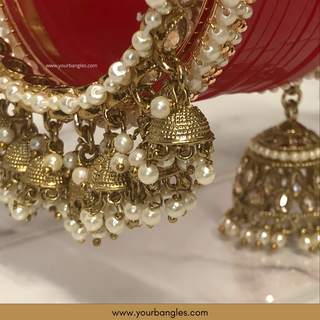 Red Royal Pearly Jhumki Bridal Choora / Bangles Set - Bridal Chura