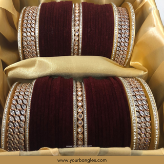 Trending Velvet Maroon Bridal Choora / Bangles Set