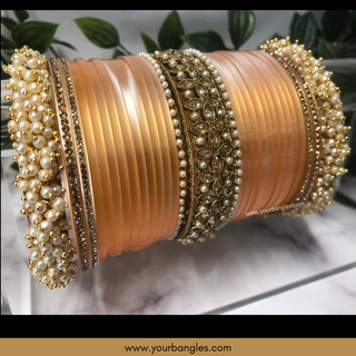 Peach Ombre Bridal Choora / Bangles Set - Bridal Chura