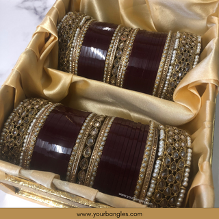 Maroon Royal Pearly Bridal Choora / Bangles Set - Bridal Chura