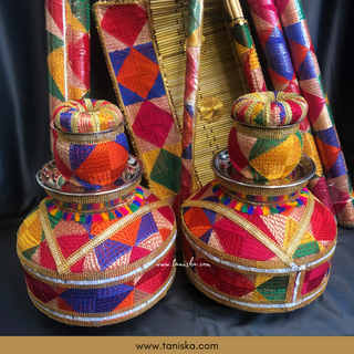 PRE-ORDER - Meenakari Peacock Mayian Fatti Full Set & KAZ Phulkari LED Jaggo Set - JESS COMBO DEAL - Available for