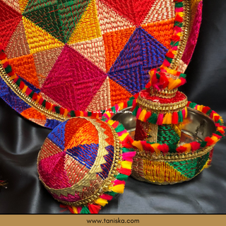 Mayian Fatti Full Set - Phulkari Design - Matching Jaggo Can Be Ordered! - Mayian / Haldi Set