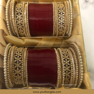 Deep Red/Maroon Toned Bridal Choora / Bangles Set - Bridal Chura